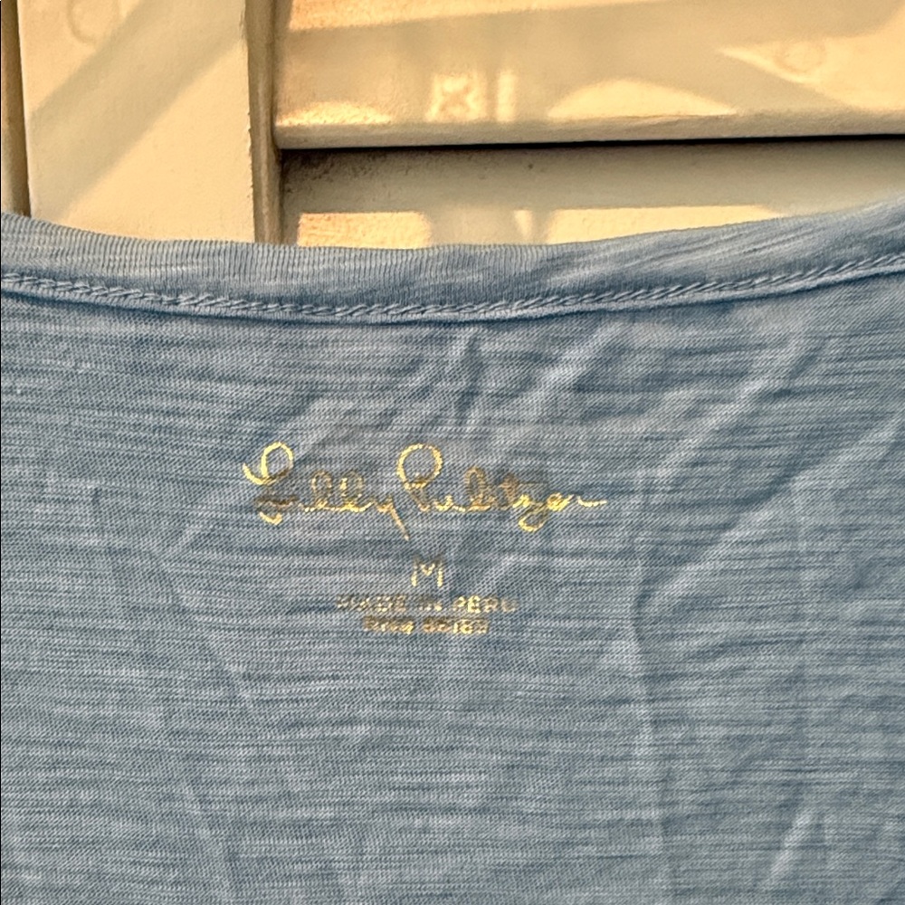 Lilly Pulitzer Light Blue Pom-Pom V-Neck Tee - Picture 2 of 8